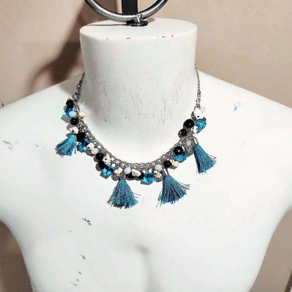 NWT Charming Charlie Bead and Tassel Statement Necklace